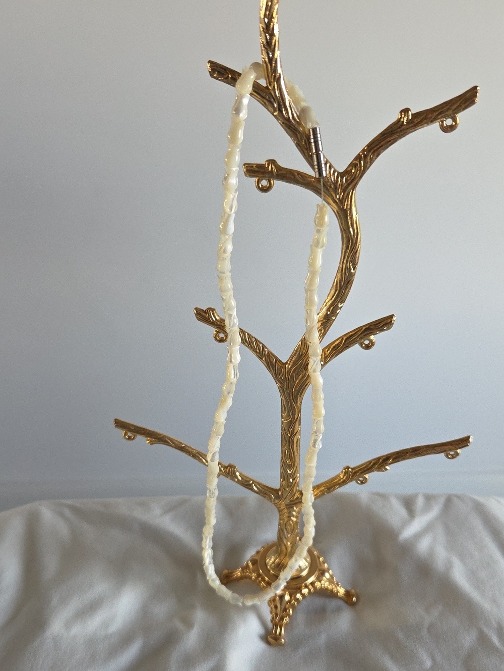 Vintage Mother of Pearl White Shell Tube Bead Strand Necklace
